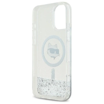 Etui Karl Lagerfeld do iPhone 16 6.1" Magsafe Hardcase Transparent Liquid Glitter Choupette Head 