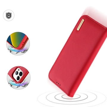 Dux Ducis Hivo Leather Flip Cover Echtes Leder Wallet für Karten und Dokumente iPhone 14 Pro Rot