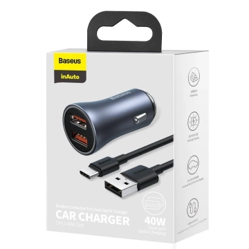 Baseus Golden Contactor Pro schnelles Autoladegerät 2x USB 40 W Quick Charge SCP FCP AFC USB Kabel - USB Typ C grau (TZCCJD-A0G)