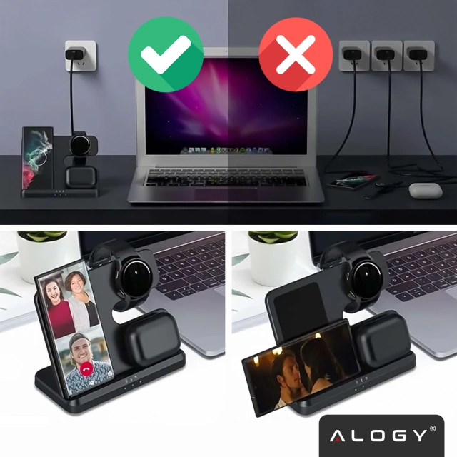Ładowarka Bezprzewodowa Indukcyjna 3w1 Qi 3.0 Szybka do Samsung S22 S23 S24 S25 Galaxy Watch Buds Stacja czarna