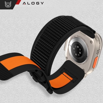 Alogy Nylonarmband mit Klettverschluss für Apple Watch 42/44/45/49 mm Schwarz