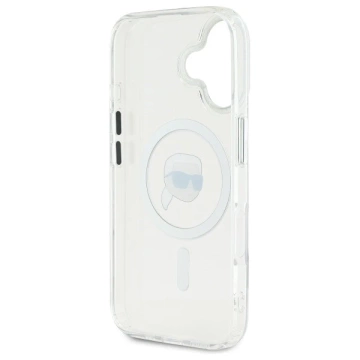 Karl Lagerfeld Hülle für iPhone 16 6,1" Weißes MagSafe Hardcase IML Metal Karl Head
