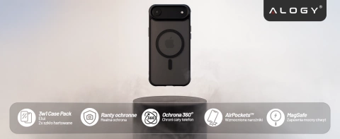 Hülle für Apple iPhone 16 Pro Max Alogy MagSafe Hybrid Matte Case Matte Cover mit Linsenschutz Schwarz