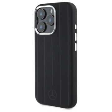 Mercedes-Etui für iPhone 16 Pro Max 6,9" Schwarzes HardCase Silikon Vertikale Tonstreifen MagSafe