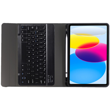 Schutzhülle mit kabelloser Tastatur Alogy Tastaturhülle mit Stylus-Halterung für Apple iPad 10.9 2022 aus schwarzem Glas