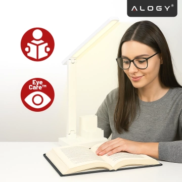 Lampka biurkowa nocna LED – akumulator 2400 mAh, organizer na długopisy i telefon, regulowane światło, idealna na biurko i do nauki – Alogy Light&Organize™ Biała