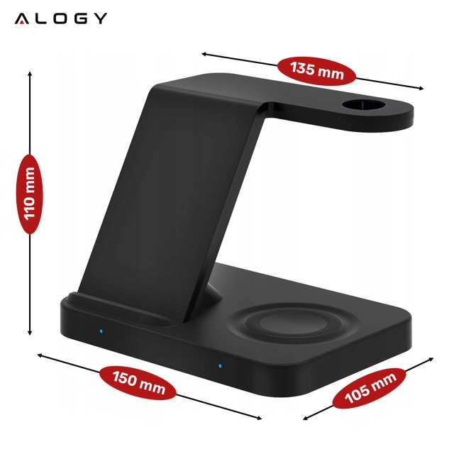 Ładowarka indukcyjna Qi 15W do iPhone Apple AirPods bezprzewodowa 2w1 Stacja dokująca Czarna