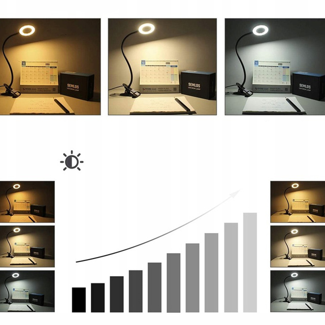 Lampa lampka LED elastyczna pierścieniowa Alogy klips ring na biurko giętka uniwersalna pilot USB Czarna