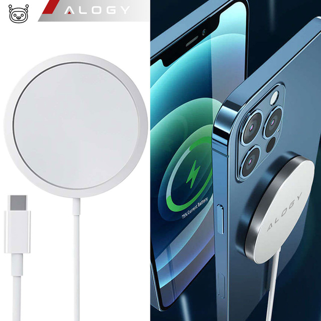 Ładowarka indukcyjna do iPhone 12/13/14/15/16/17 PRO / MAX/ MINI/ ULTRA Alogy do MagSafe bezprzewodowa 20W Biała