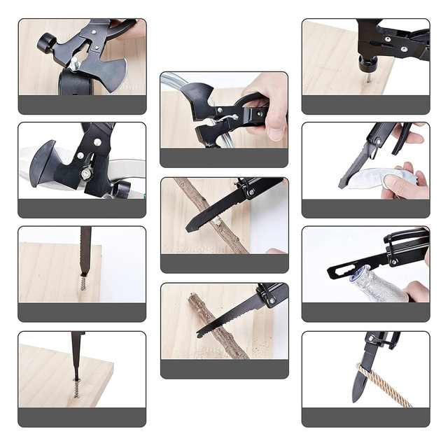 Narzędzie wielofunkcyjne Multitool 17w1 Siekiera siekierka Młotek Zestaw Wielofunkcyjny Survival + Etui pokrowiec Czarny