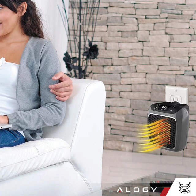 Mocny mini grzejnik elektryczny farelka termowentylator do kontaktu gniazdka + Pilot 800W nagrzewnica ogrzewacz EU Alogy szary