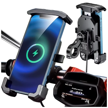 KEWIG M14-A1 Motorrad-Lenkerhalterung mit Qi PD USB-C-Ladegerät für Motorrad, Quad, Roller, Schwarz