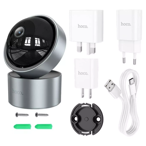 HOCO Kamera Wewnętrzna Full HD D5 Srebrna z Trybem Nocnym i Gimbalem