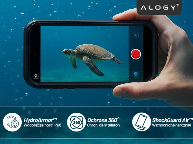 Etui Wodoodporne do Samsung Galaxy A56 5G 2025, Pancerna Obudowa 360° z Przezroczystym Tyłem, Alogy HydroArmor™ IP68 Case – Czarne
