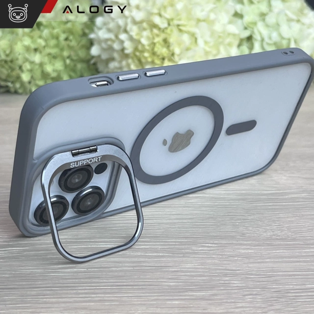 Etui hybrydowe ochronne do Apple iPhone 16 Pro Alogy KickStand Hybrid Case z podpórką do MagSafe Szare + Szkło hartowane