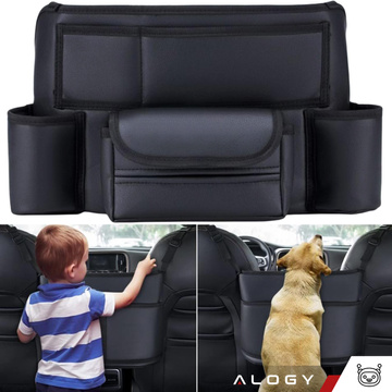 Auto-Organizer für das Auto zwischen Sitzen, Autositz, Alogy, Auto-Getränkehalter, Taschentücher, Schwarz, 2 x Kopfstützenhalter