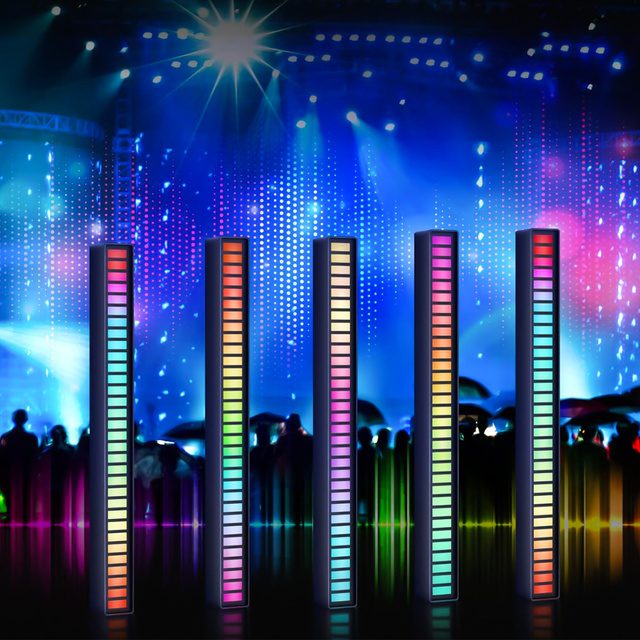 Lampa LED RGB Lampka USB migająca w rytm muzyki Listwa Smart Bar 18cm kolorowa 32bit Gaming Alogy Czarny