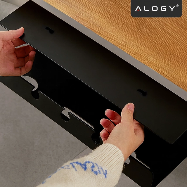 Organizer na Kable 2w1 Pod Biurko i na Ścianę, 40 cm, z Paskiem Klejącym utrzymanie porządku na biurku, Alogy CableHold™ – Czarny