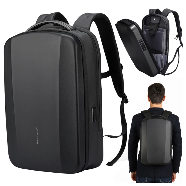 Plecak na Laptopa 17.3" Mark Ryden, Ładowanie USB, Wodoodporny, Pojemny i Praktyczny, Otwierany 180°, Antykradzieżowy z zamkiem TSA i Paskiem do Walizki, 46x31x9 cm – Czarny