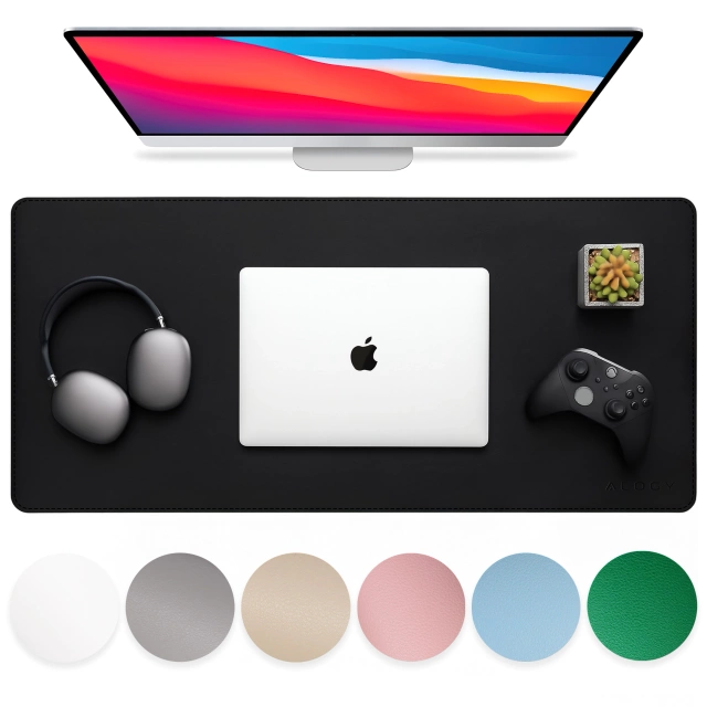 Podkładka na biurko 90×45 cm – antypoślizgowa mata ochronna z eleganckiej ekoskóry PU, pod mysz i klawiaturę, stylowa i trwała – Alogy WorkMat™ Czarna