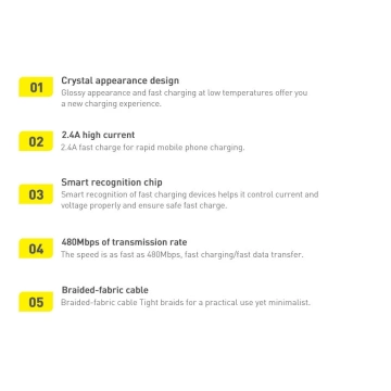 Baseus Crystal Shine Series Kabel USB-Kabel für schnelles Aufladen und Datenübertragung USB Typ A - Lightning 2.4A 2m blau (CAJY000103)