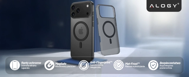 Etui do Apple iPhone 17 Pro – matowa obudowa do MagSafe z ochroną obiektywu, smukłe i odporne na zarysowania, idealne dopasowanie – Alogy Skinny MatteCase™ Czarne + 2x Szkło hartowane