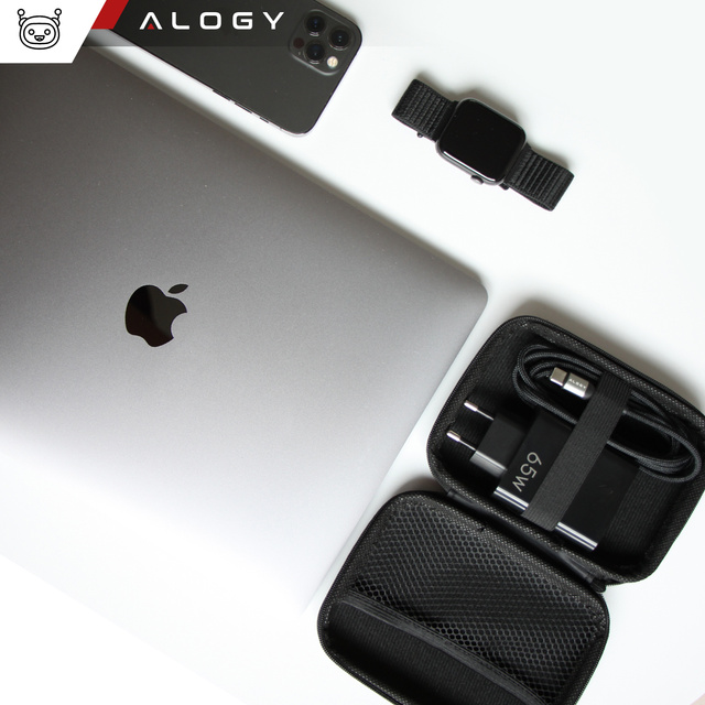Etui duże zapinane pudełko pokrowiec Alogy Protect uniwersalne na akcesoria słuchawki kabel ładowarkę Czarne