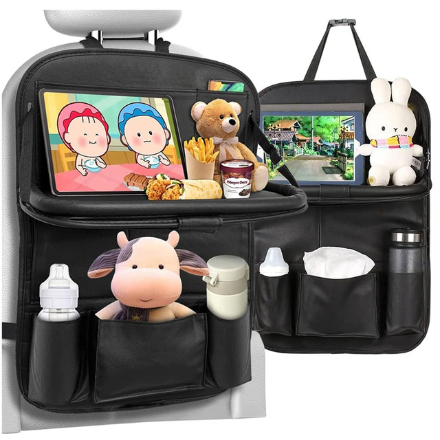 Organizer do samochodu auta podróżny stolik ochraniacz na fotel samochodowy tył oparcie siedzenie Alogy Czarny + 2x uchwyt na zagłówek