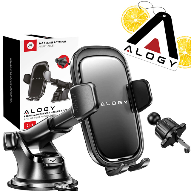 Uchwyt samochodowy na telefon szybę kratkę kokpit deskę do samochodu auta do telefonu 7" Alogy 3w1 + Zawieszka zapachowa