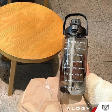 Große Flasche, Trinkflasche Alogy MotivHydro Motivational Messbecher 2l 2000ml Schwarz