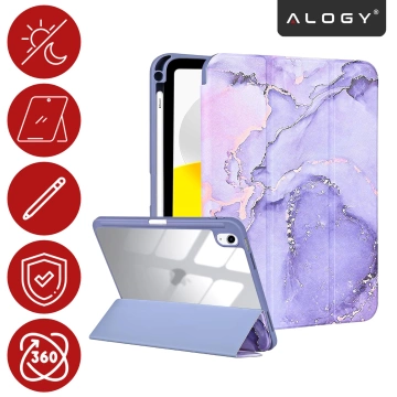 Etui Ochronne do Apple iPad 10.9" 10 Gen 2022 / iPad 11" A16 11 Gen 2025 Hybrydowe z Miejscem na Rysik, Składana Okładka z Funkcją Podstawki 2w1, Alogy HybridBook™ Case – Marble Purple