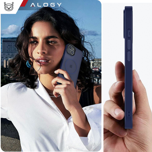 Etui do iPhone 14 Plus MagSafe Matt Case Cover matowe obudowa Alogy Ring pancerne na telefon Granatowe