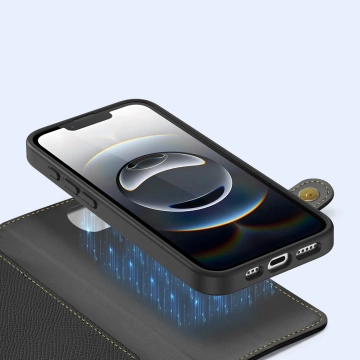 Dux Ducis Lawa Schwarze iPhone 16e Hülle mit schwarzer MagSafe Wallet