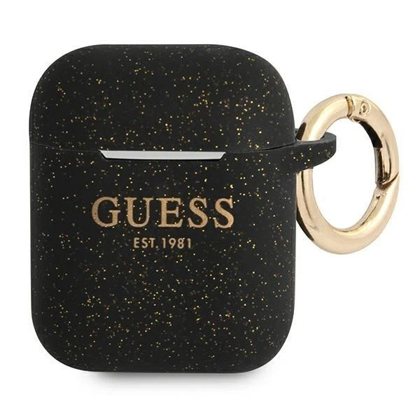 Guess Schutzhülle für AirPods cover schwarz/schwarz Silikon Glitter
