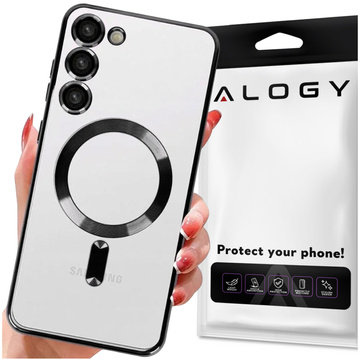 Hülle für Samsung Galaxy S24 Mag Safe Glamour Case Ringgehäuse Kameraschutz Alogy Schwarz transparent