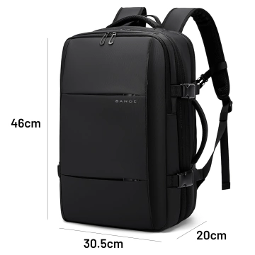 Bange Wasserdichter Laptop-Rucksack für Städtetrips, 46 x 30,5 x 20 cm, erweiterbar für Flugreisen, für Damen und Herren, mit Vakuumfach und Vakuumpumpe, Schwarz