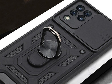 Gepanzerte Hülle mit Alogy Stand Ring Armor Kameraabdeckung für Galaxy A22 / M22 4G schwarz