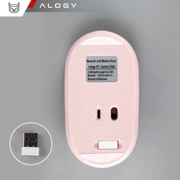 Alogy kabellose Maus, kleine ergonomische Maus für Laptop, PC, Bluetooth, 2,4 GHz, leises Rosa