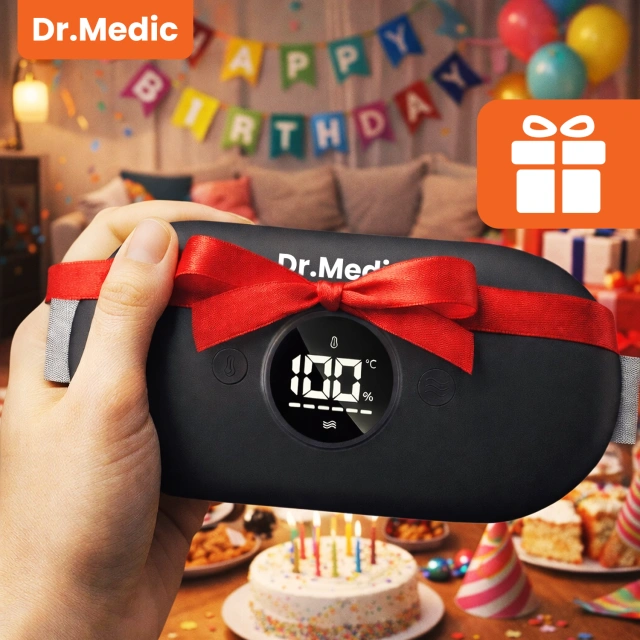 Pas Grzejący z Masażerem na okres i plecy - przeciwbólowy, ciepło + wibracje, 6 poziomów intensywności, akumulator 1800 mAh - Dr.Medic ThermoPulse™ Czarny