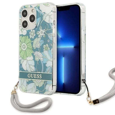 Guess GUHCP13LHFLSN iPhone 13 Pro / 13 6,1" zielony/green Hardcase Flower Strap