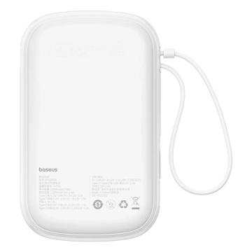 Baseus Qpow Pro 20000 mAh 22,5 W Powerbank mit integriertem USB-C-Kabel und Display – Weiß