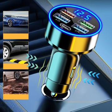Autoladegerät 4x USB QC 3.0 USB C PD 20W LED schnell leistungsstark 250W für Alogy Autotelefon schwarz