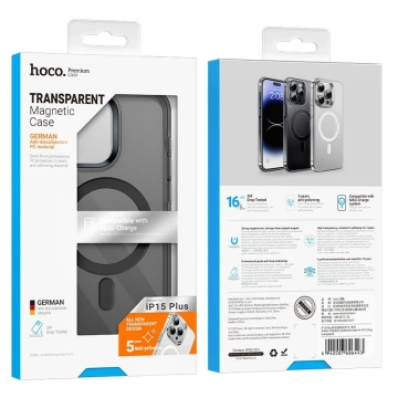Hoco Hülle, Hülle kompatibel mit MagSafe AS3 für Apple iPhone 15 Plus, schwarz transparent