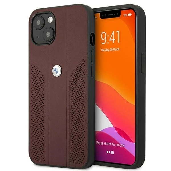 Etui für Telefon BMW BMHCP13SRSPPR für Apple iPhone 13 Mini 5,4" Czerwony/Red Hardcase Leather Curve Perforate