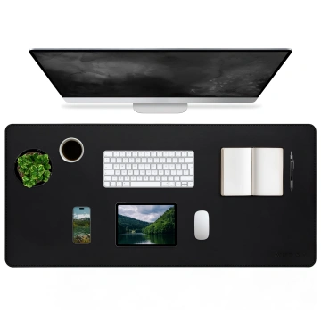 Schreibtischunterlage 80 × 40 cm – rutschfeste Schutzmatte aus elegantem PU-Kunstleder, für Maus und Tastatur, stilvoll und langlebig – Alogy WorkMat™ Schwarz