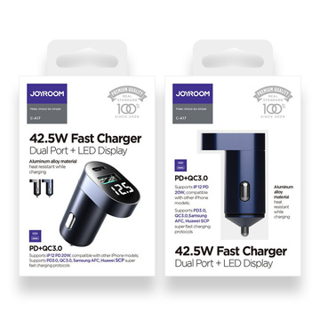 Kfz-Ladegerät Joyroom C-A17 USB USB-C 42,5 W QC PD AFC SCP Dunkelblau