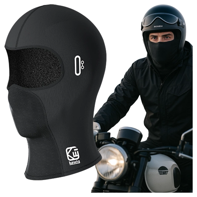 Kominiarka Motocyklowa Kewig Oddychająca i Wiatroszczelna, Pod Kask na Motor i Skuter, Szybkoschnąca, Odprowadzająca Wilgoć, Antybakteryjna i z Ochroną UV – Czarna