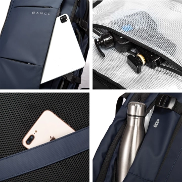 Reiserucksack Bange BackPack Business erweiterbarer Rucksack Geräumige Tasche für 17,3-Zoll-Laptop mit USB-Anschluss Schwarz