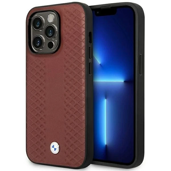 Etui na telefon BMW BMHMP14X22RFGR do Apple iPhone 14 Pro Max 6,7" burgundowy/burgundy Leather Diamond Pattern MagSafe