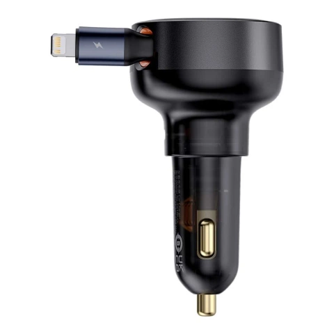 Baseus Retractable 55W Ładowarka Samochodowa USB-C + Lightning 70 cm